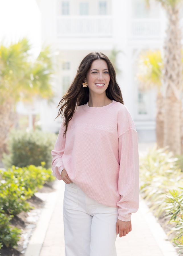 Cinnamon Shore Rose Corded Crew Pullover, Size: Small