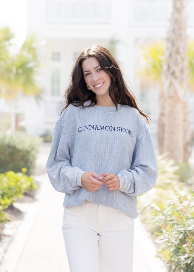 Cinnamon Shore Faded Denim Corded Pullover, Size: Medium