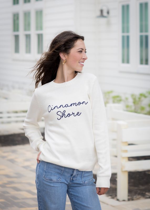 Ellsworth + Ivey Navy Script Cinnamon Shore Sweater