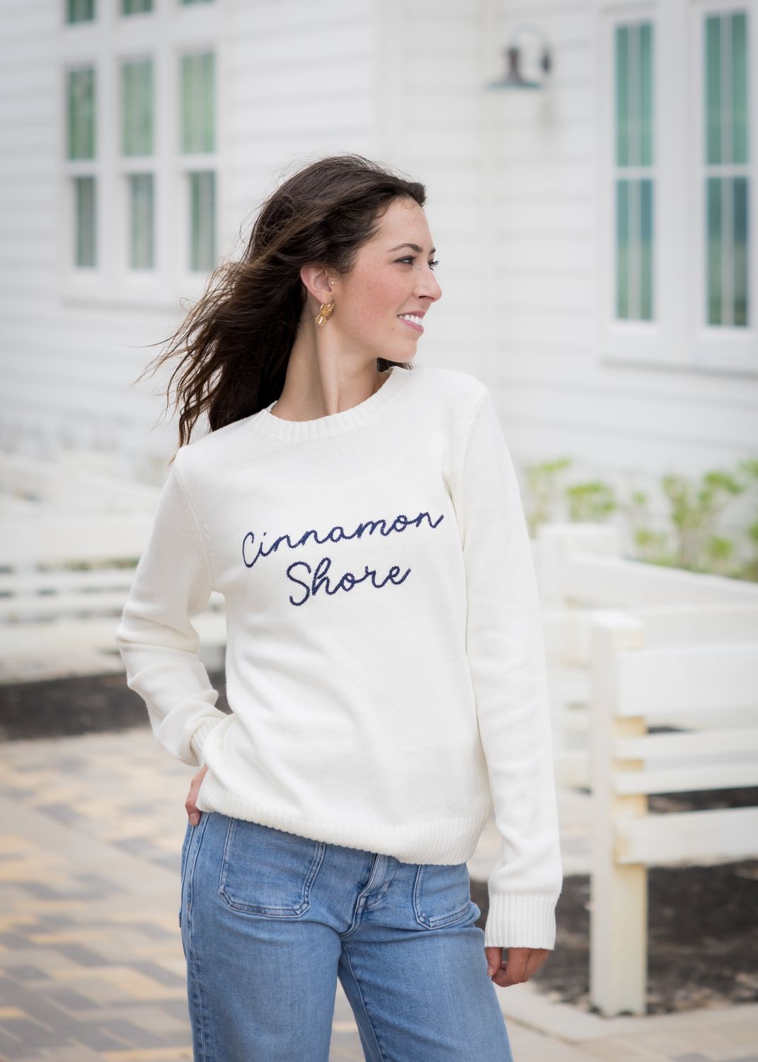 Ellsworth + Ivey Navy Script Cinnamon Shore Sweater, Size: X-Small
