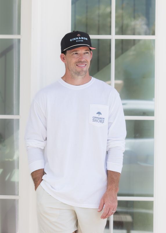 White Long Sleeve Beachfront Pocket Tee
