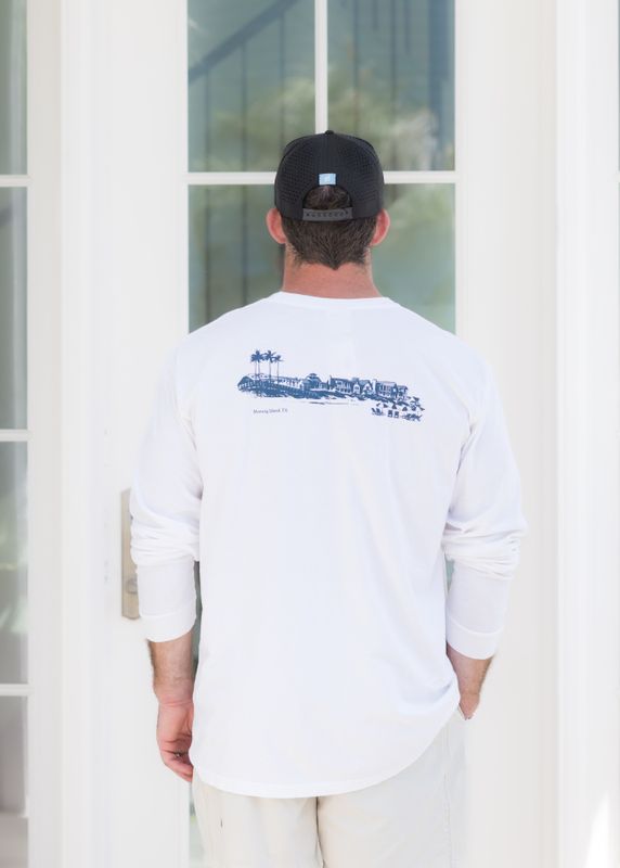 White Long Sleeve Beachfront Pocket Tee