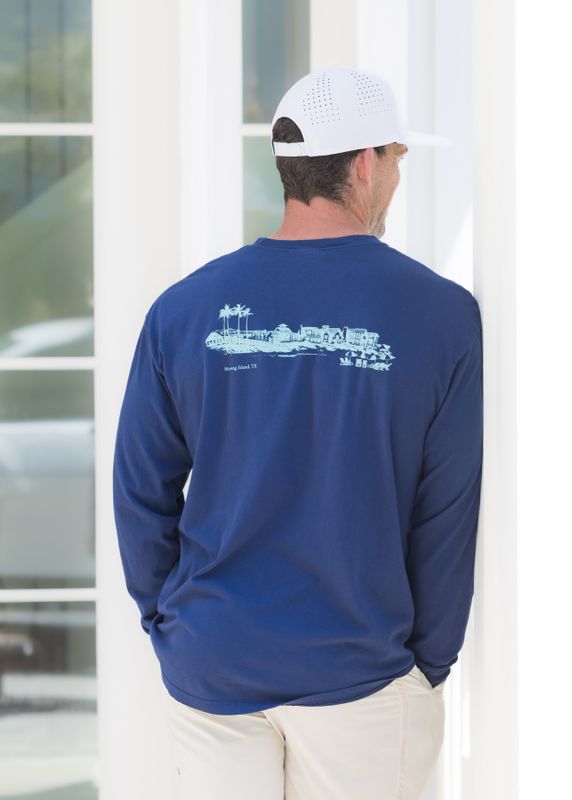 Navy Long Sleeve Beachfront Pocket Tee