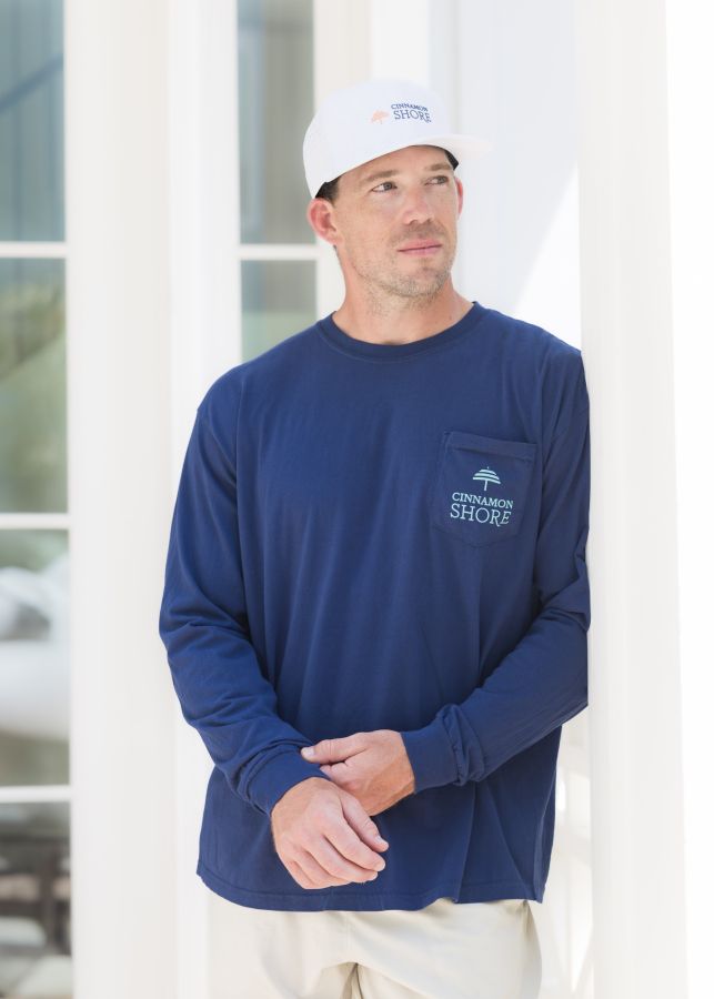 Navy Long Sleeve Beachfront Pocket Tee, Size: Small