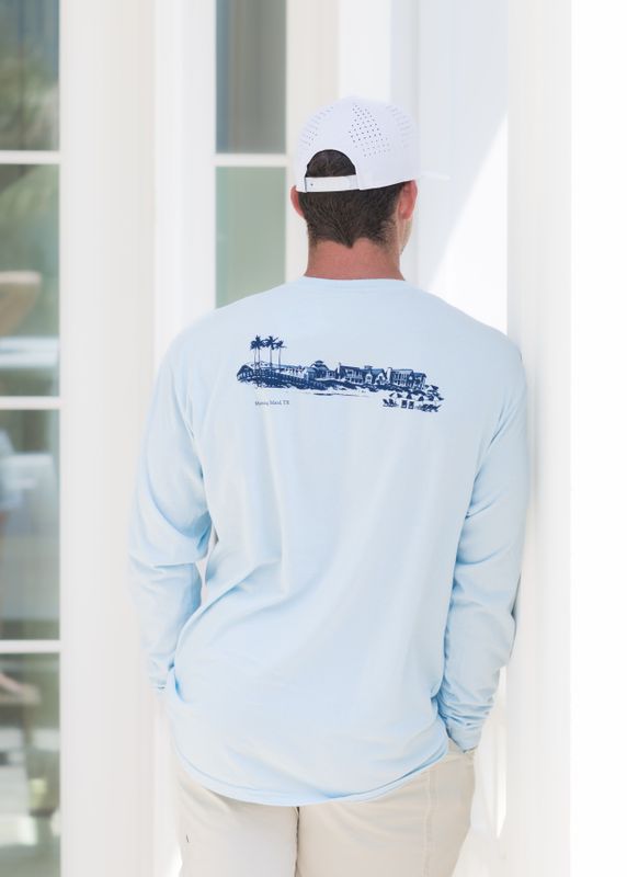 Chambray Long Sleeve Beachfront Pocket Tee