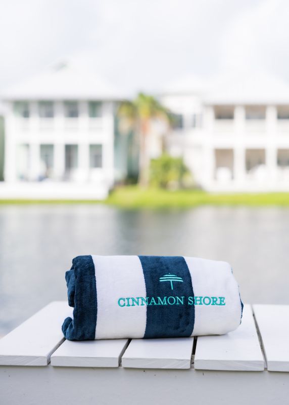 Signature Cinnamon Shore Velour Navy/Teal Stripe Towel