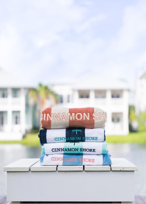 Signature Cinnamon Shore Velour Navy/Teal Stripe Towel
