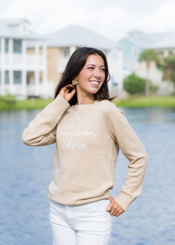 Ellsworth + Ivey Beige Script Cinnamon Shore Sweater