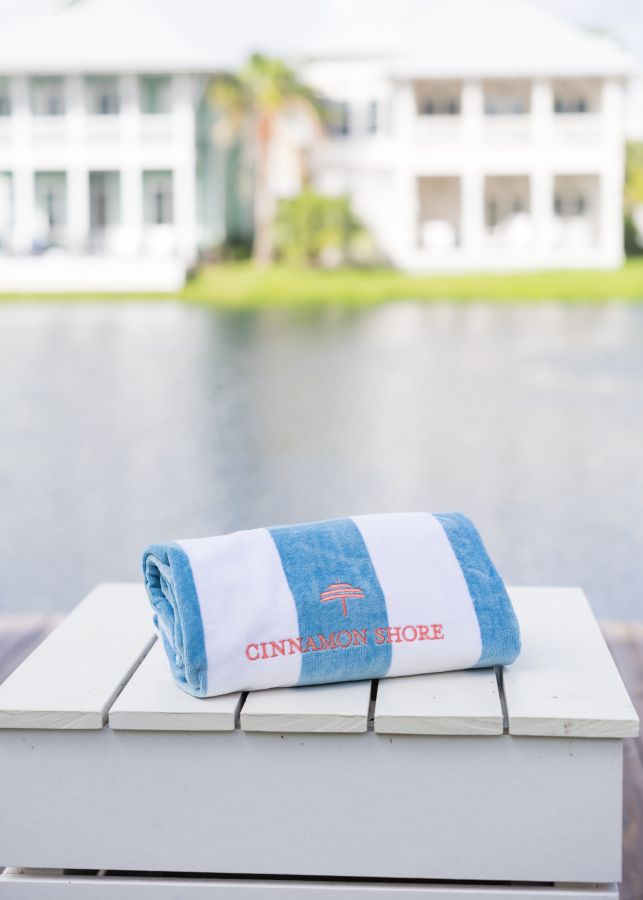 Signature Cinnamon Shore Velour Sky Blue Stripe Towel