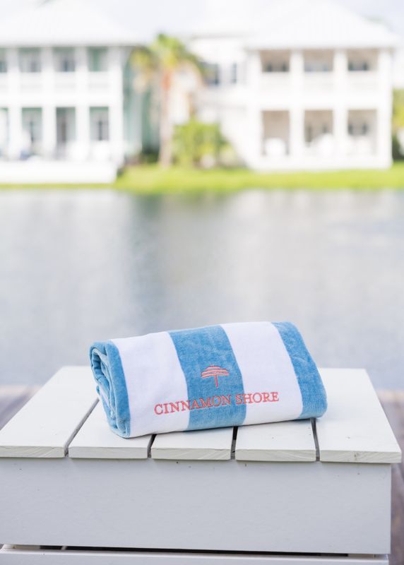 Signature Cinnamon Shore Velour Sky Blue Stripe Towel
