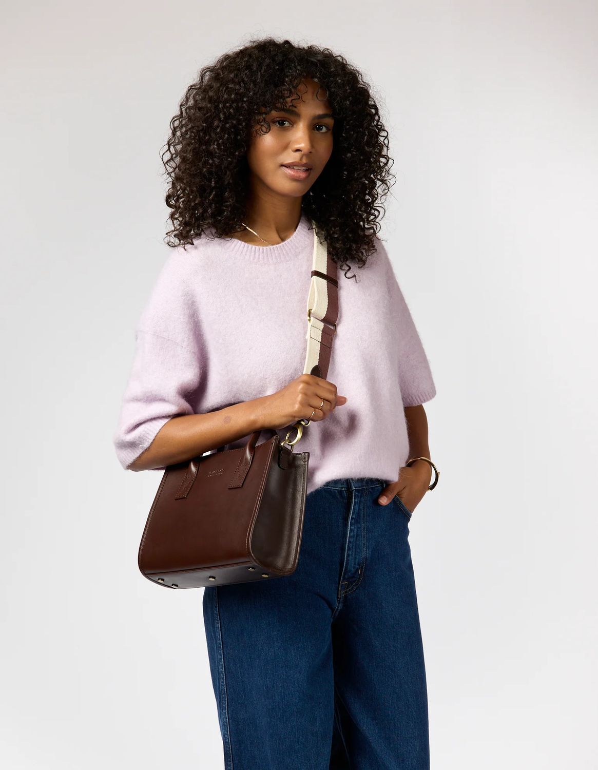 Jackie Midi Webbing Striped Strap Chocolate