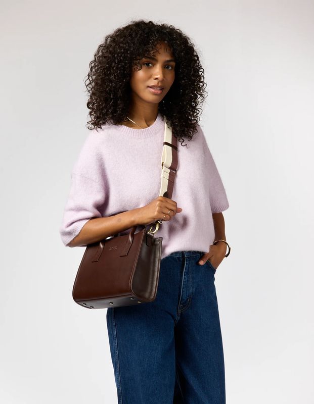 Jackie Midi Webbing Striped Strap Chocolate