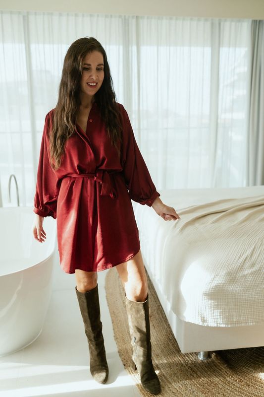 Short Shirt Dress Lima Burgundy