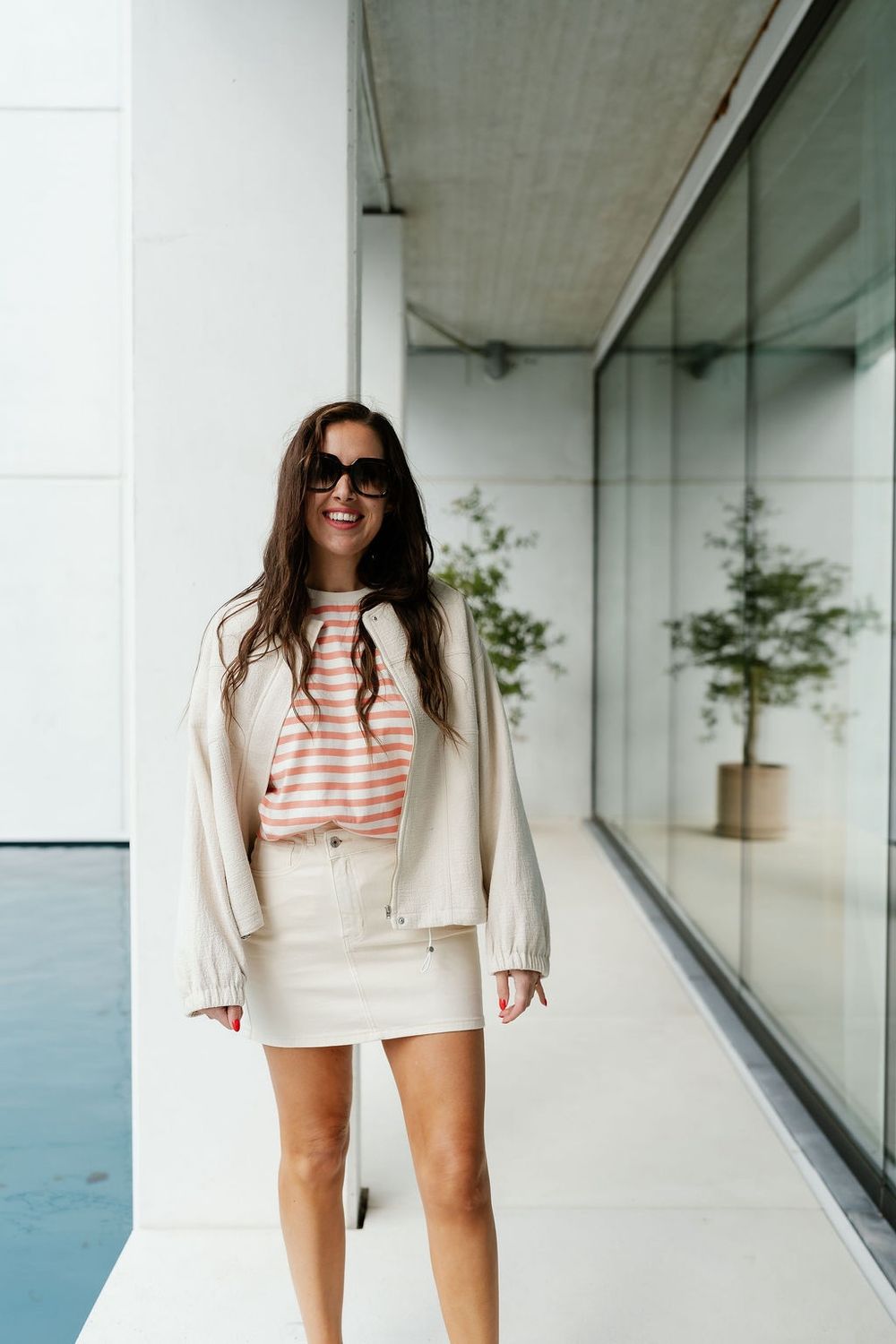 Mini Denim Skirt Slanted Zipper Beige