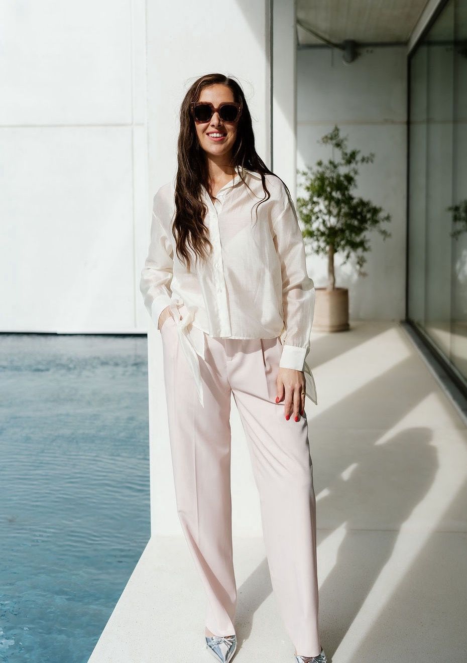 Shirt Tie Detail Iris Egret