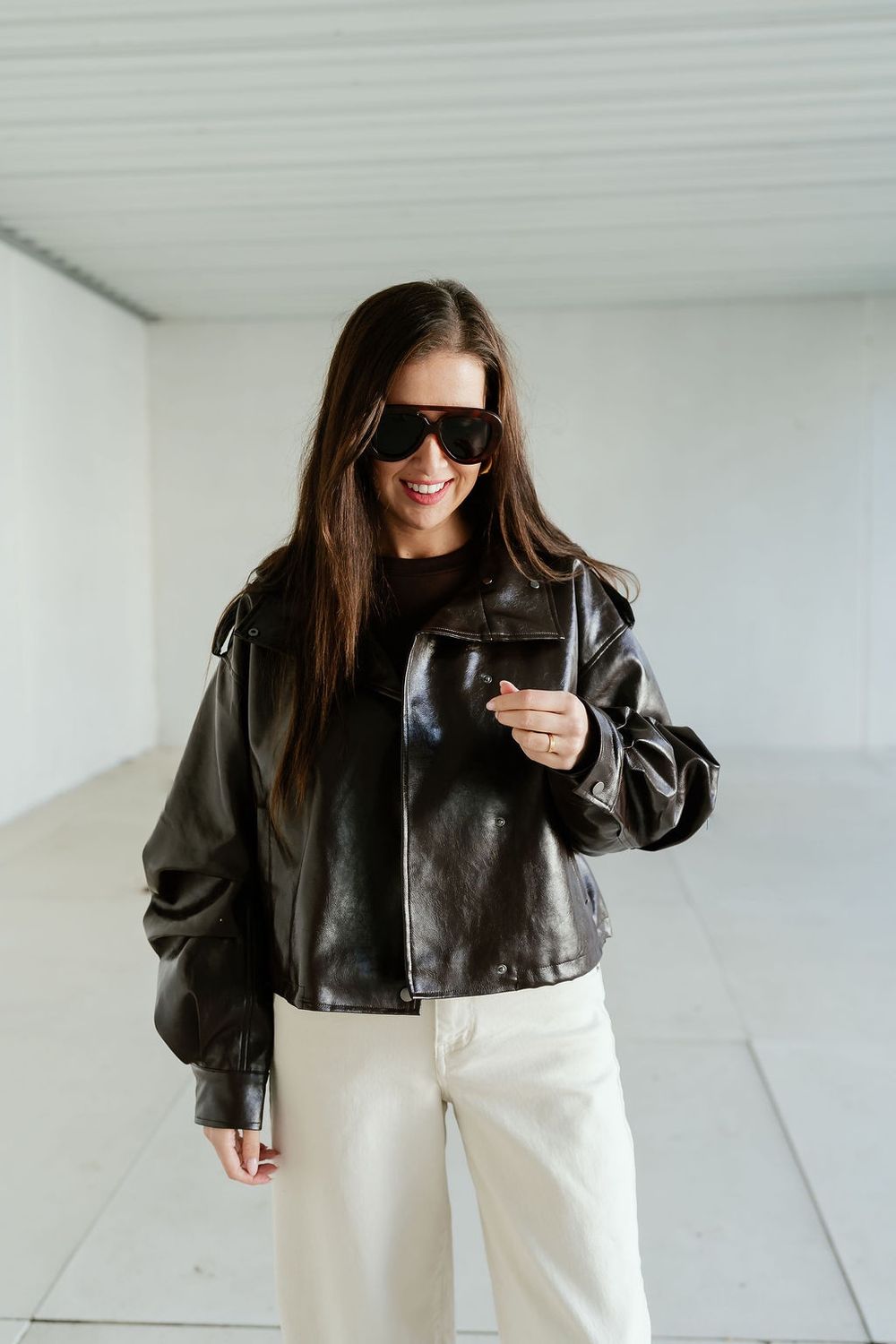 Short Leather Jacket Brown