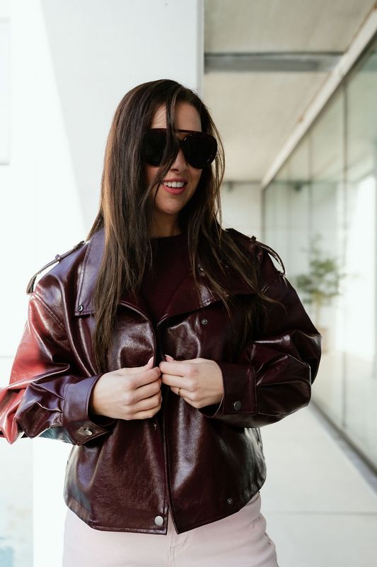 Short Leather Jacket Burgundy