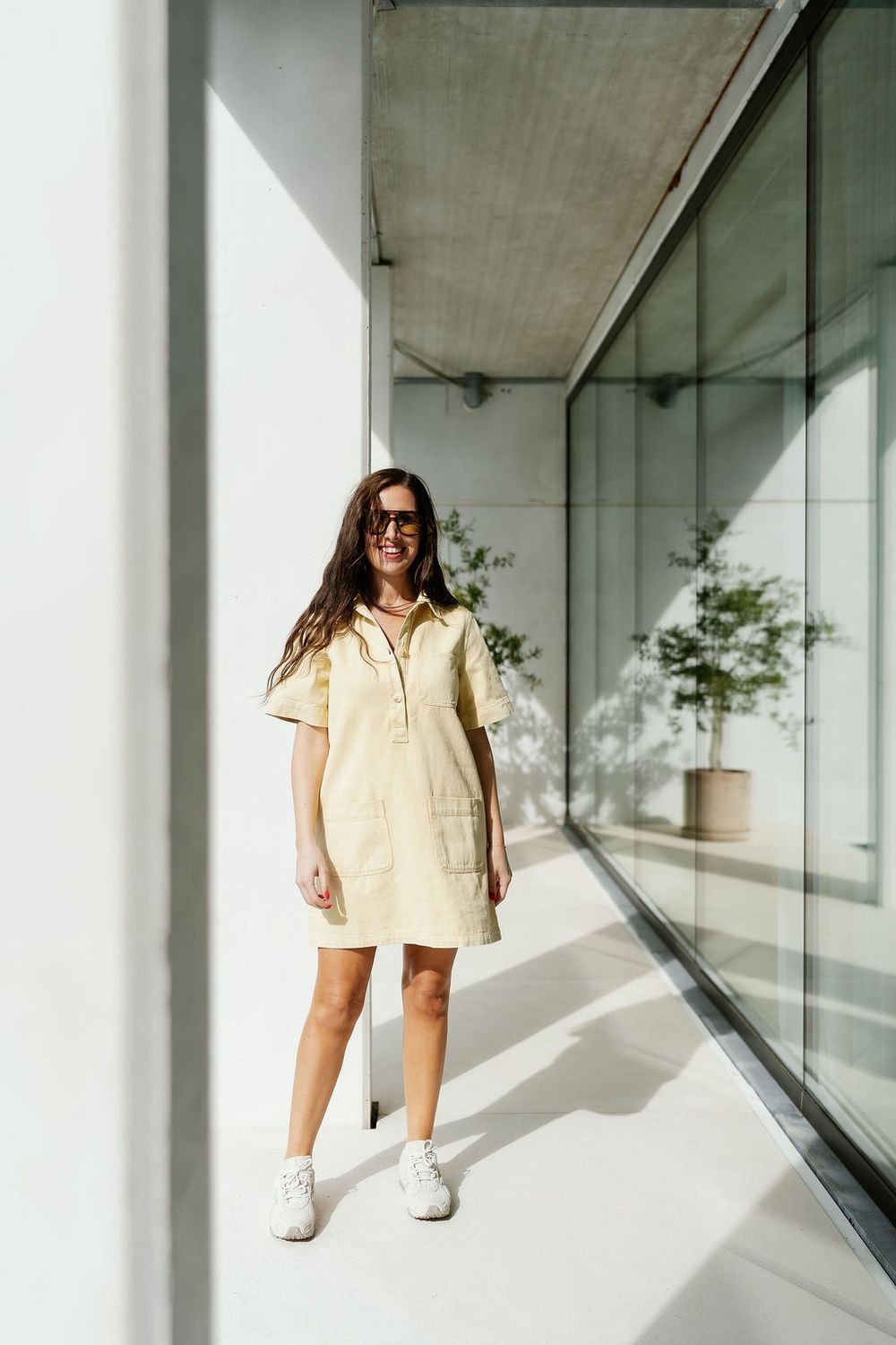 Straight Denim Dress Yellow