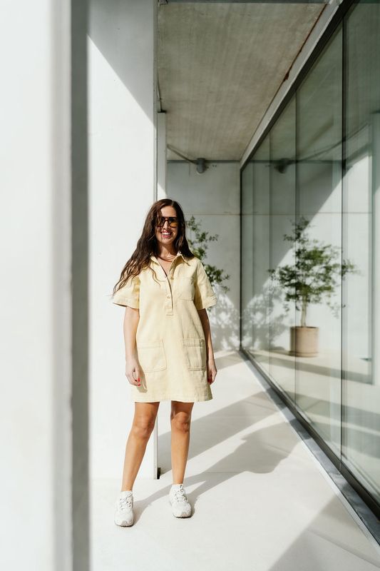 Straight Denim Dress Yellow