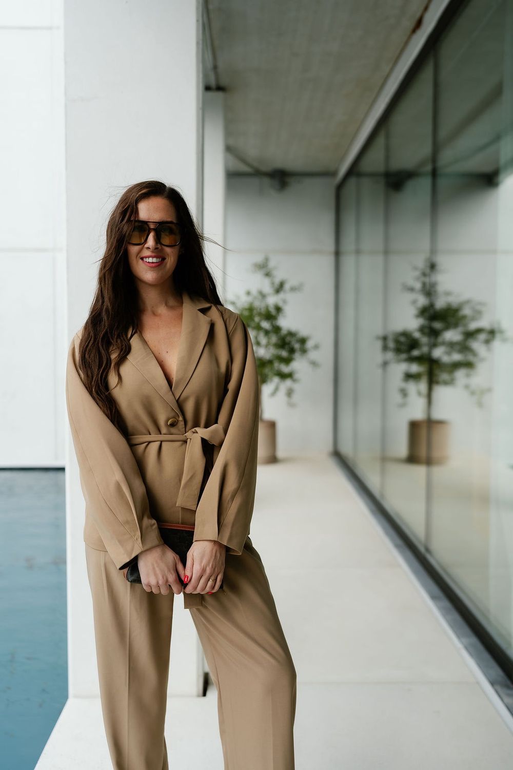 Blazer With Belt Tan