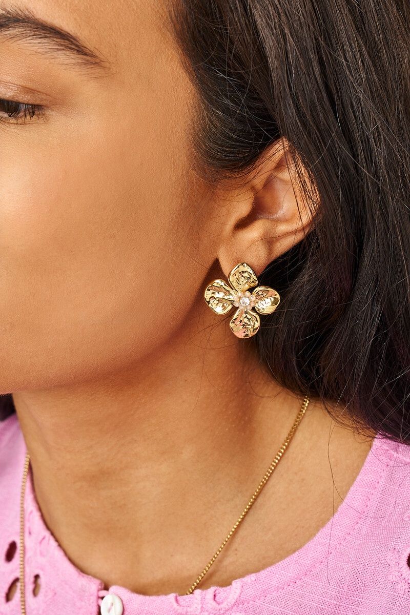 MY Botanical Drop Earrings With Flower And Beige Beads