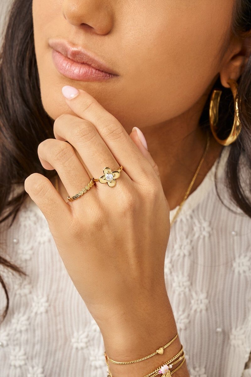 MY Botanical Ring Met Bloem En Strass