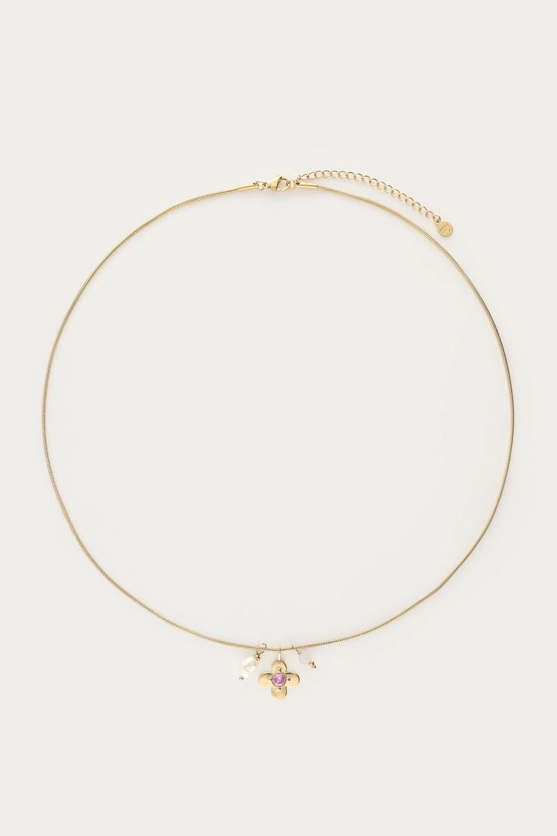 MY Botanical Ketting Bloem En Roze Strass Steen