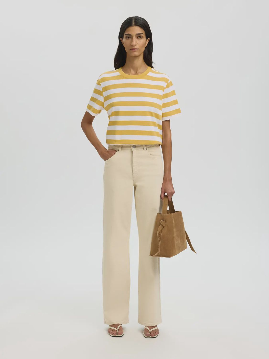Essential Boxy Tee Striped Ochre