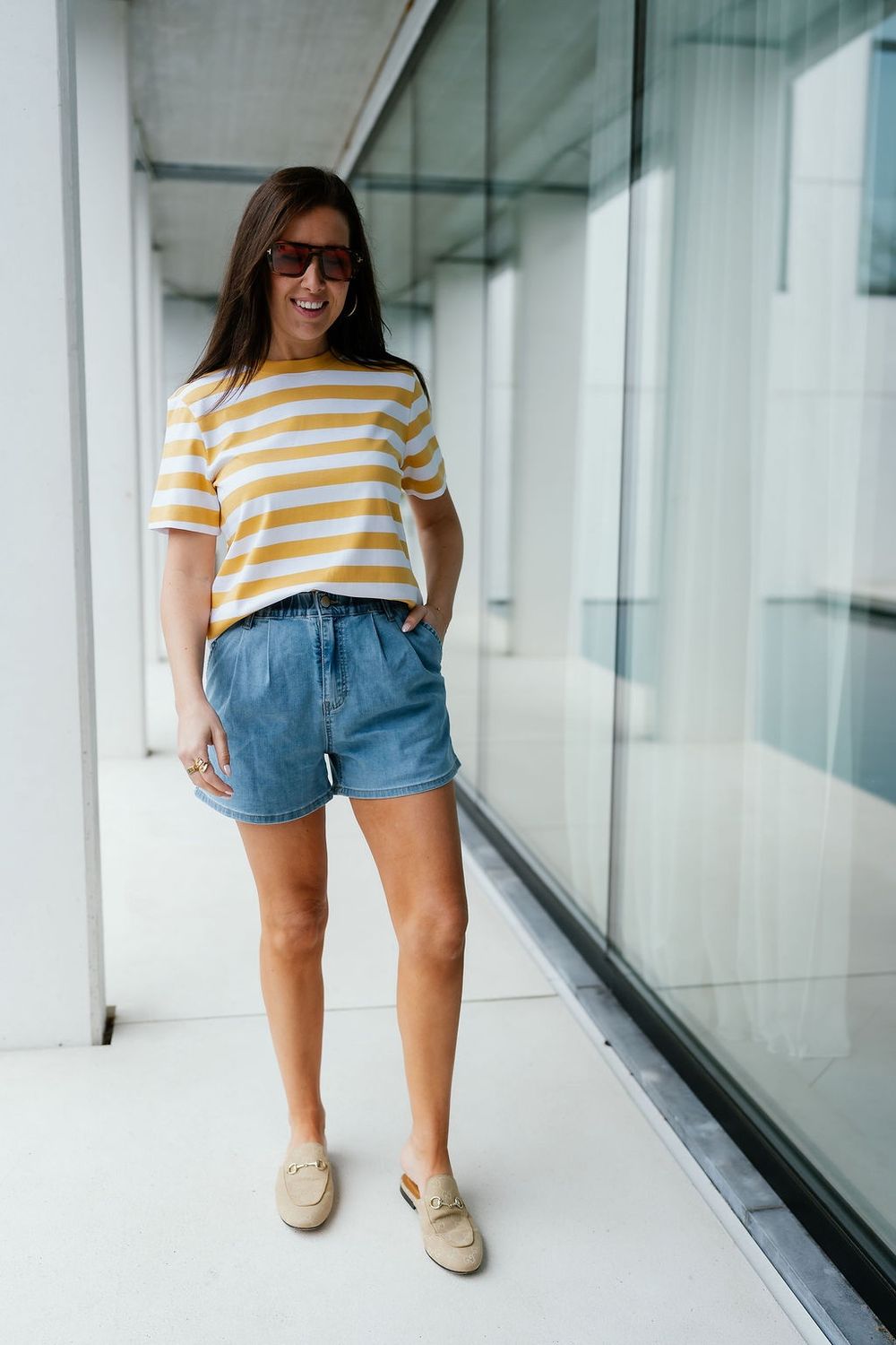 Essential Boxy Tee Striped Ochre