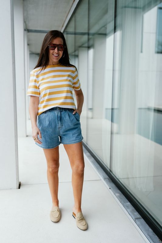Essential Boxy Tee Striped Ochre