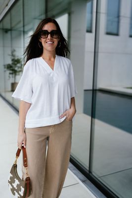 2/4 Linen Blend Top Viva Snow White