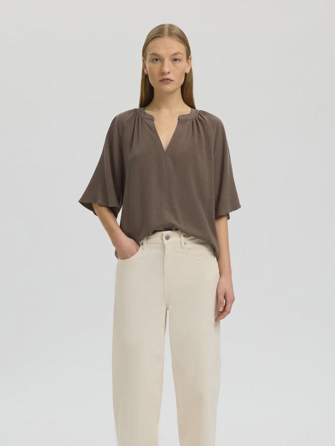 2/4 Linen Blend Top Viva Chocolate Chip