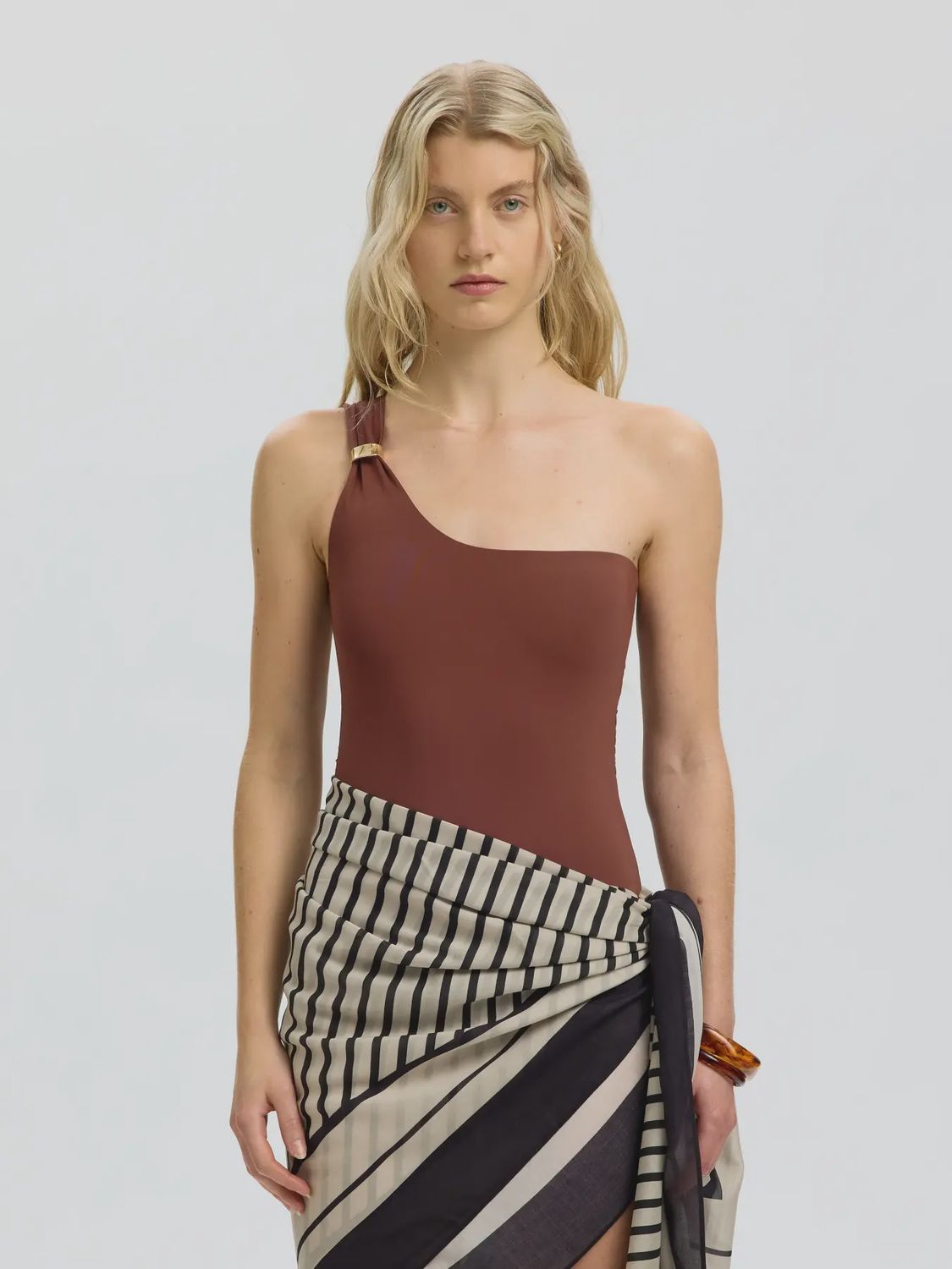 One Shoulder Swimsuit Bari Cherry Mahogany