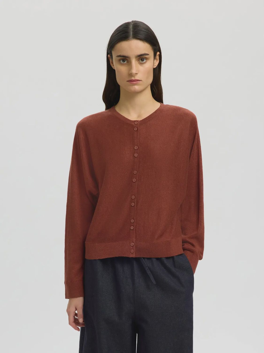 Knit Cardigan Linen Jane Cherry Mahogany