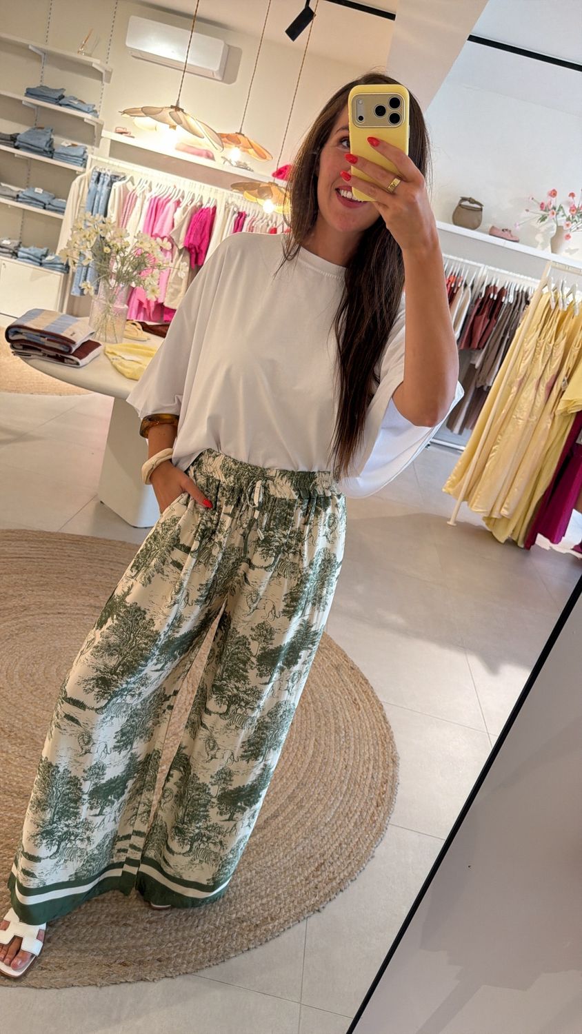 Satin Pants Safari Print Olive