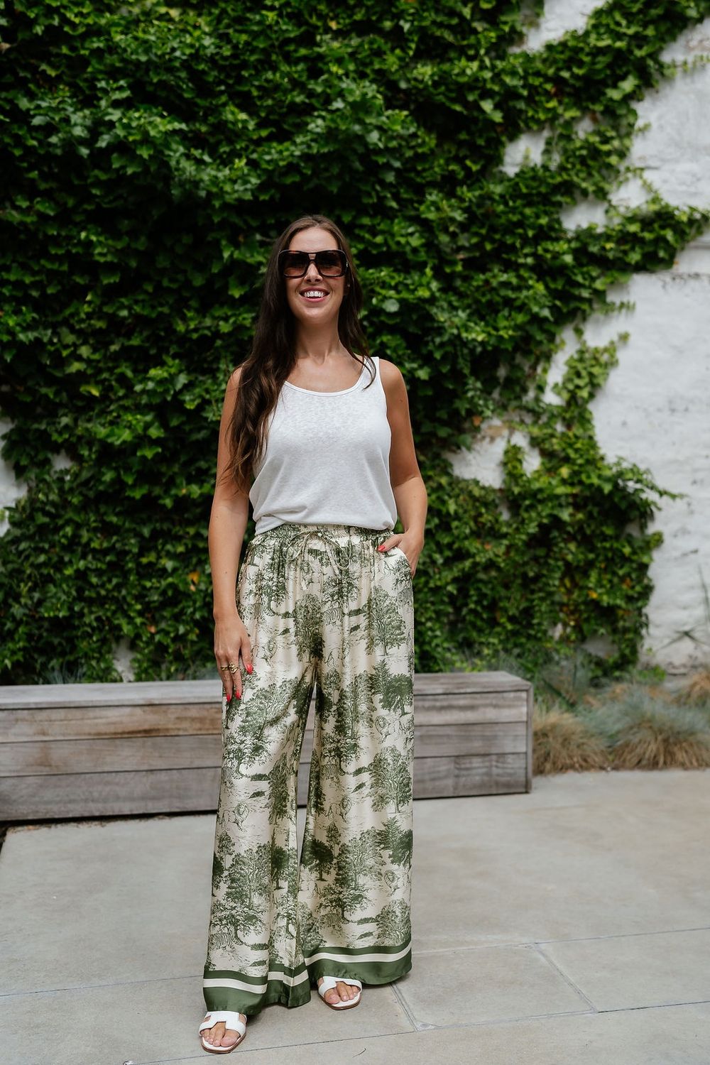 Satin Pants Safari Print Olive