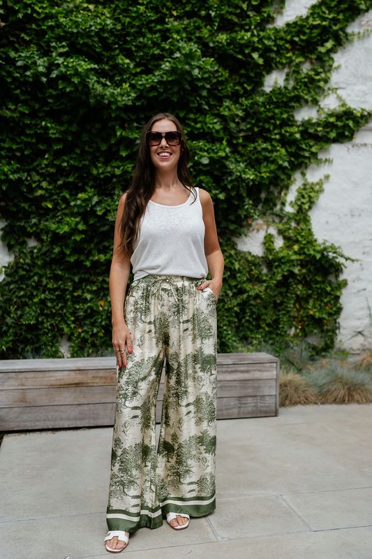 Satin Pants Safari Print Olive