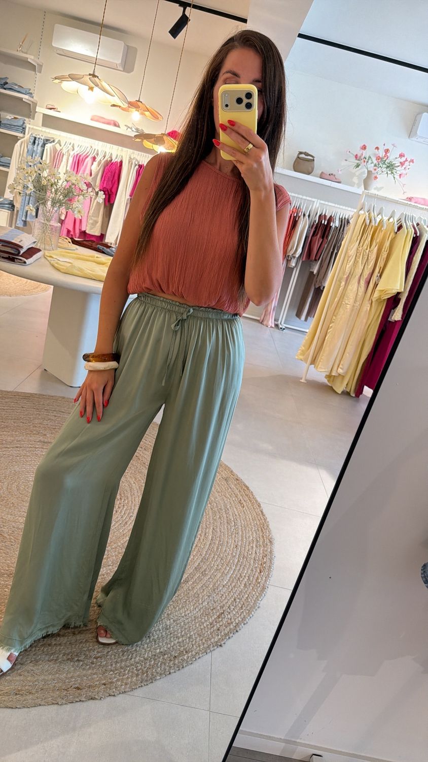 Satin Pants Vienna Sage