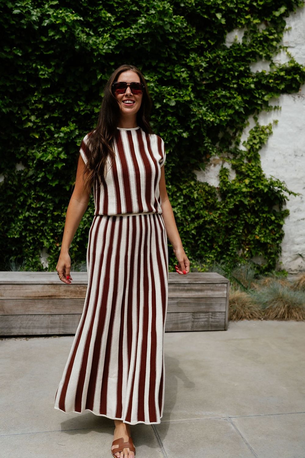 Long Knit Skirt Lina Birch/Cherry Mahogany
