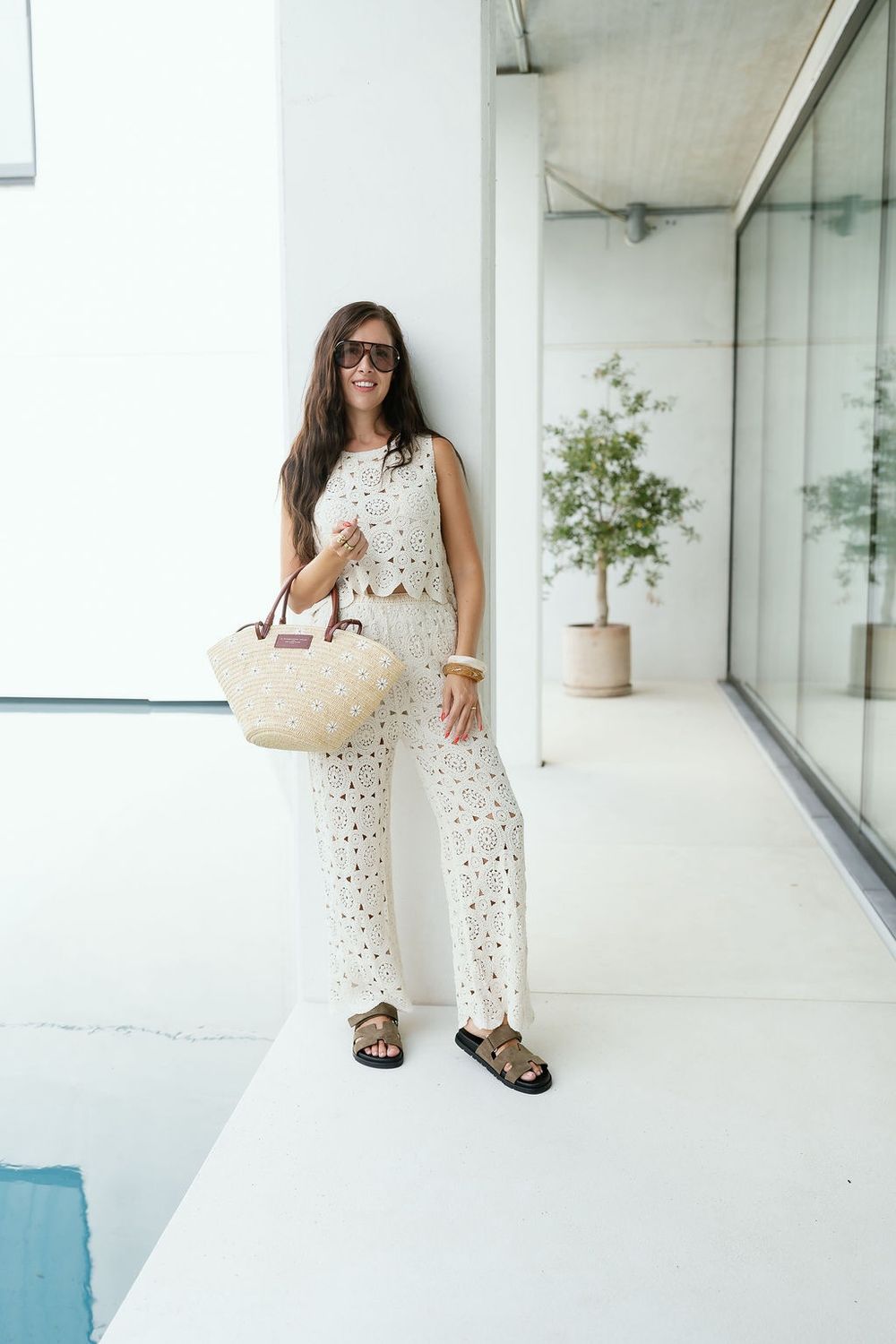 Crochet Set Pants+Top Beige