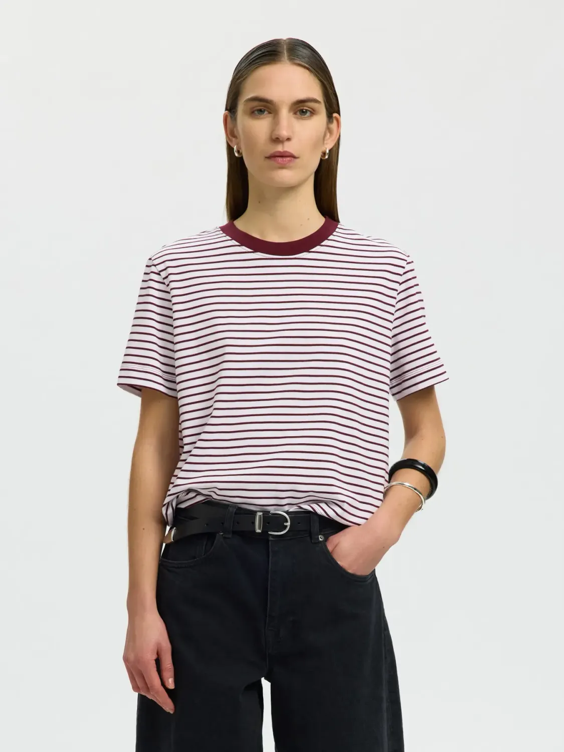 Essential Striped Boxy Tee Tawny Port/Bright White