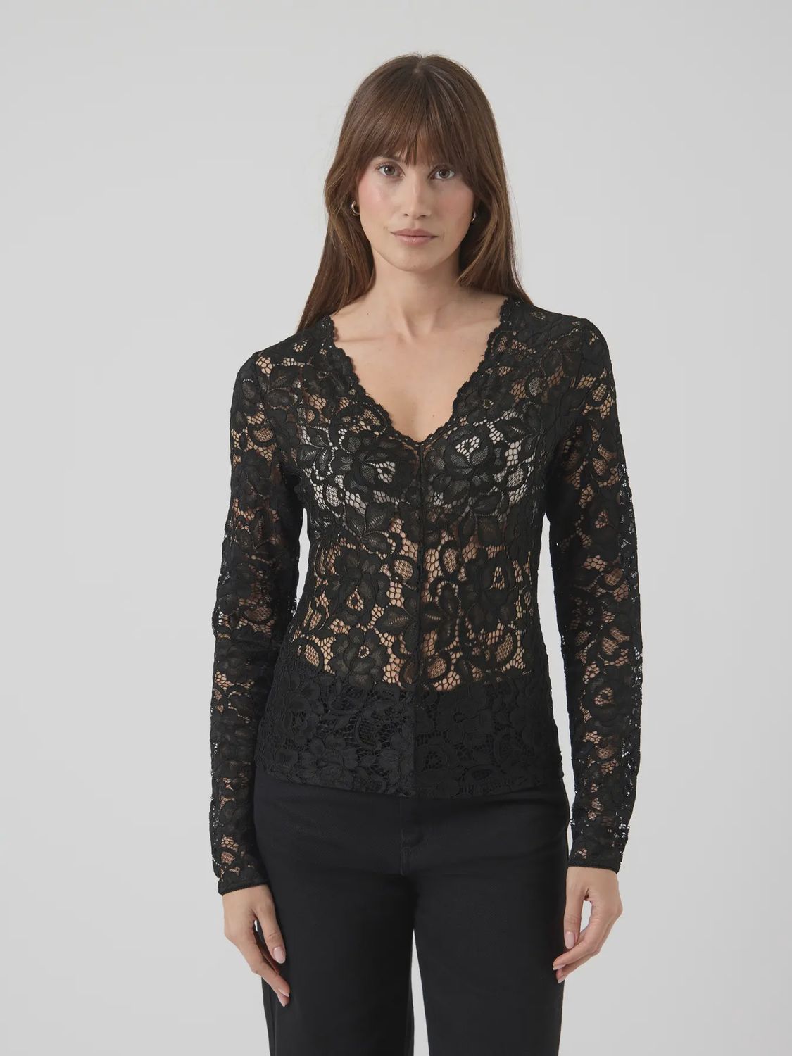 V-Neck Lace Top Lacey Black