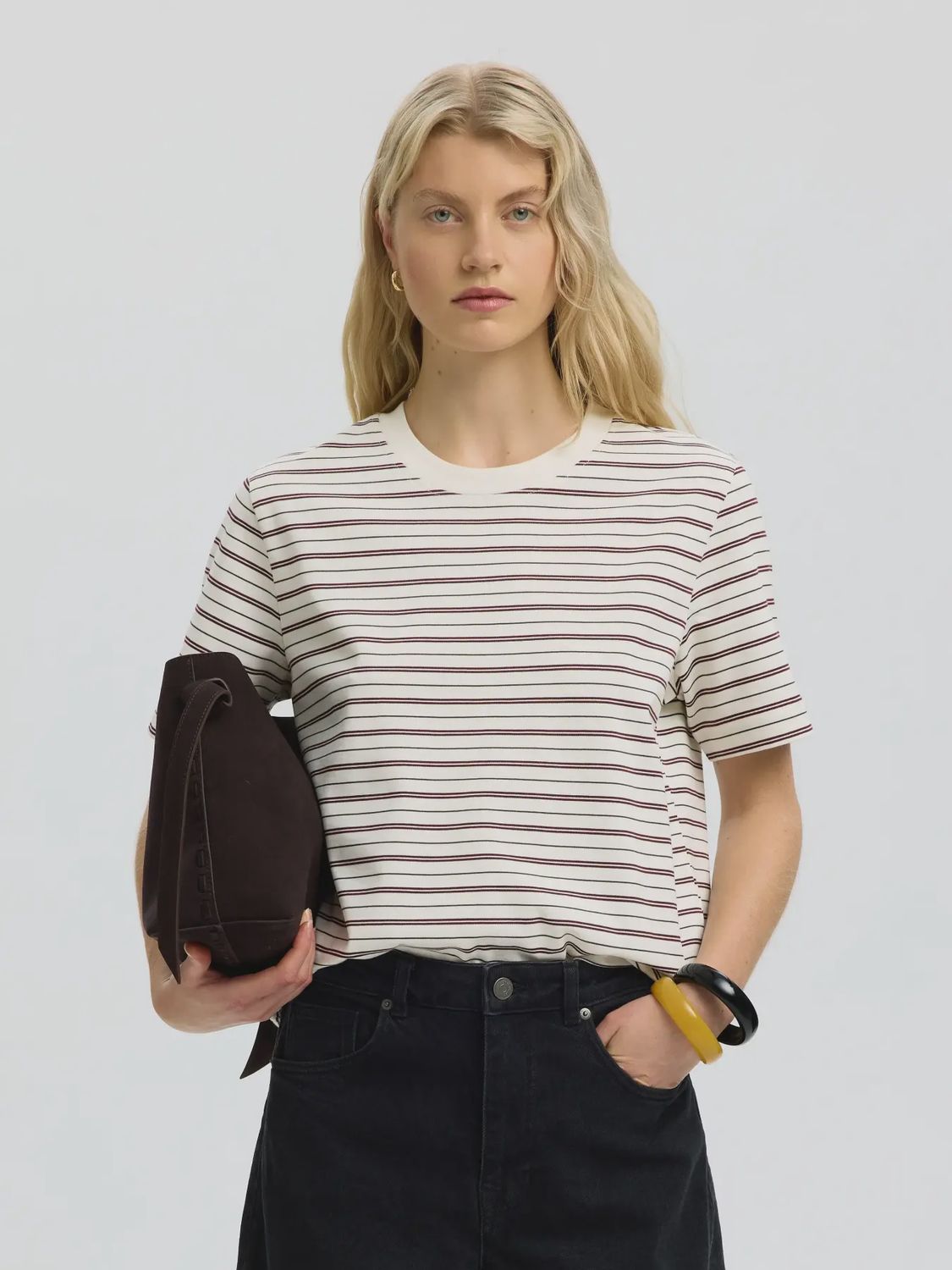 Essential Striped Boxy Tee Tawny Port/Multi Stripes