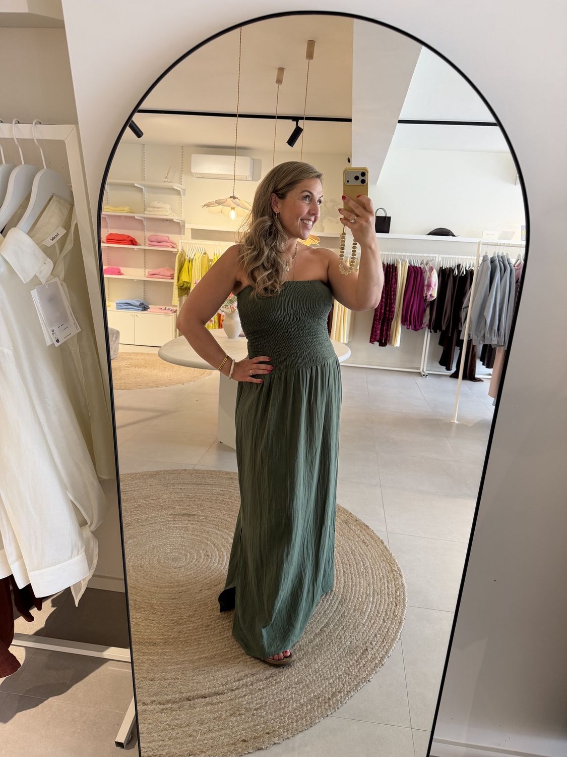 Strapless Tetra Dress Khaki