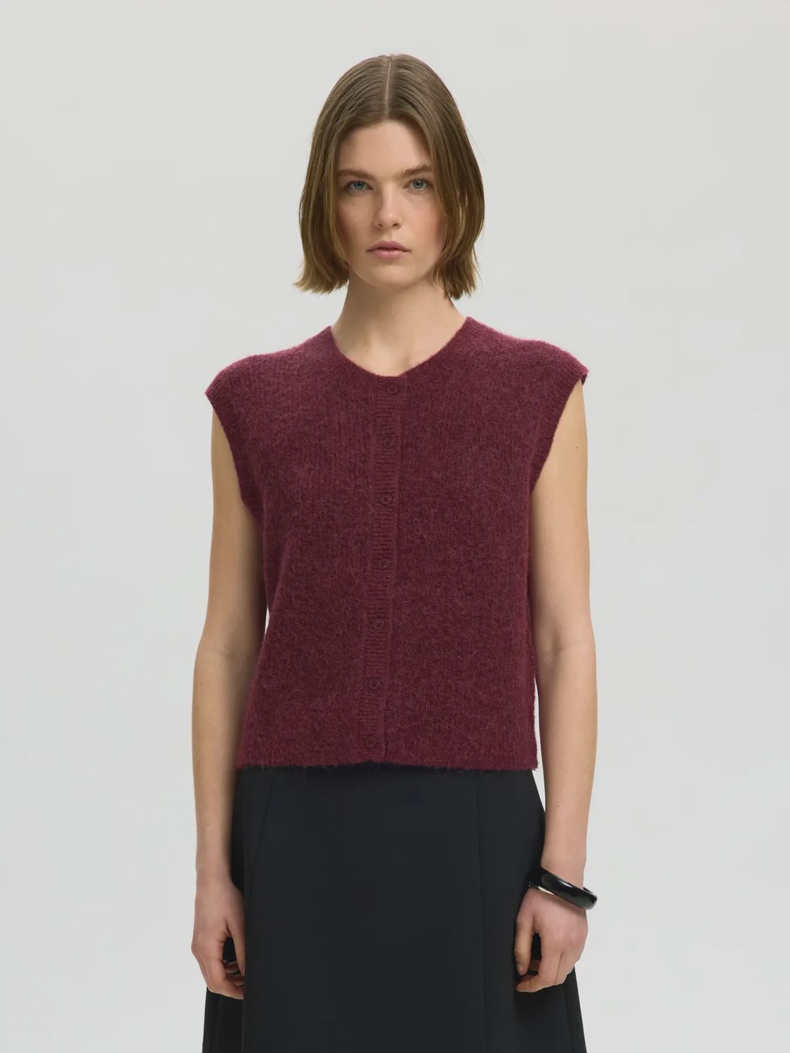 O-Neck Button Vest Lulu Tawny Port