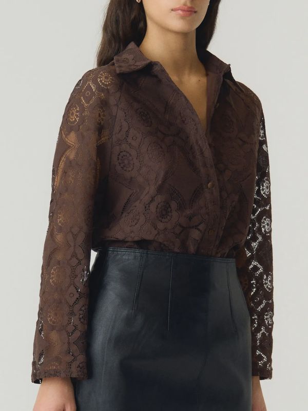 7/8 Lace Shirt Almi Coffee Bean