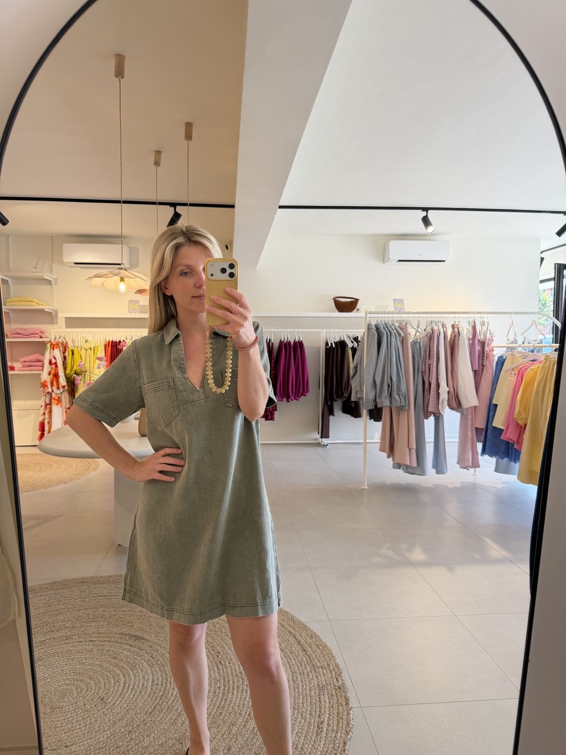 Straight Denim Dress Lina Khaki