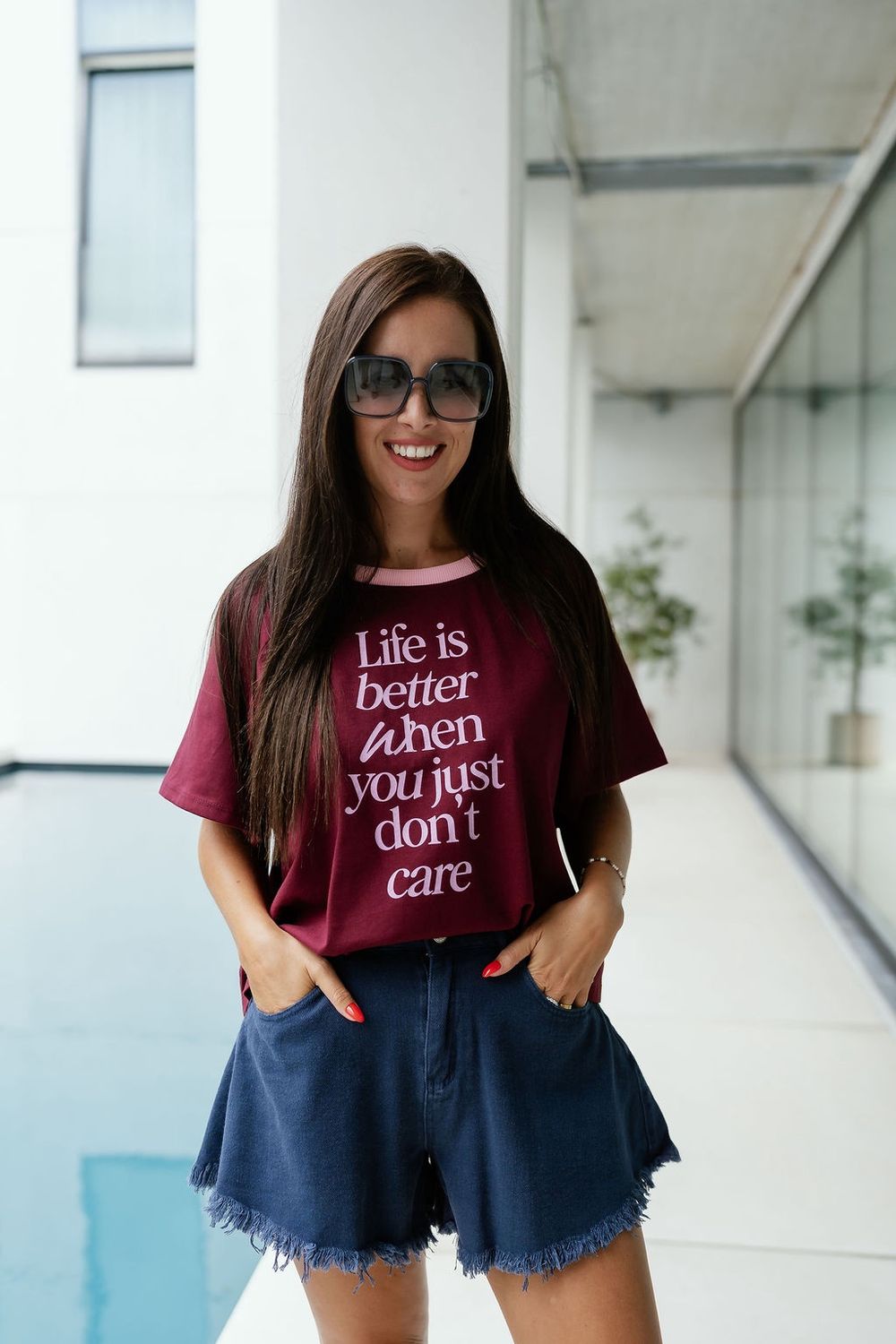 Boxy Shirt Don't Care Burgundy