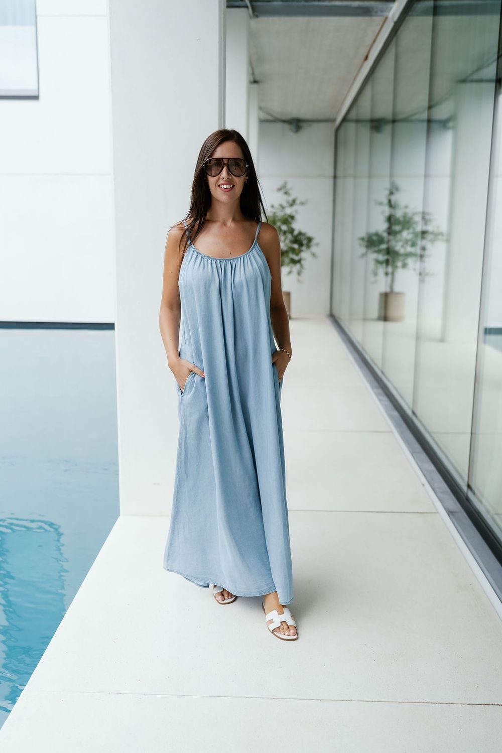 Strap Dress Denim Light Blue