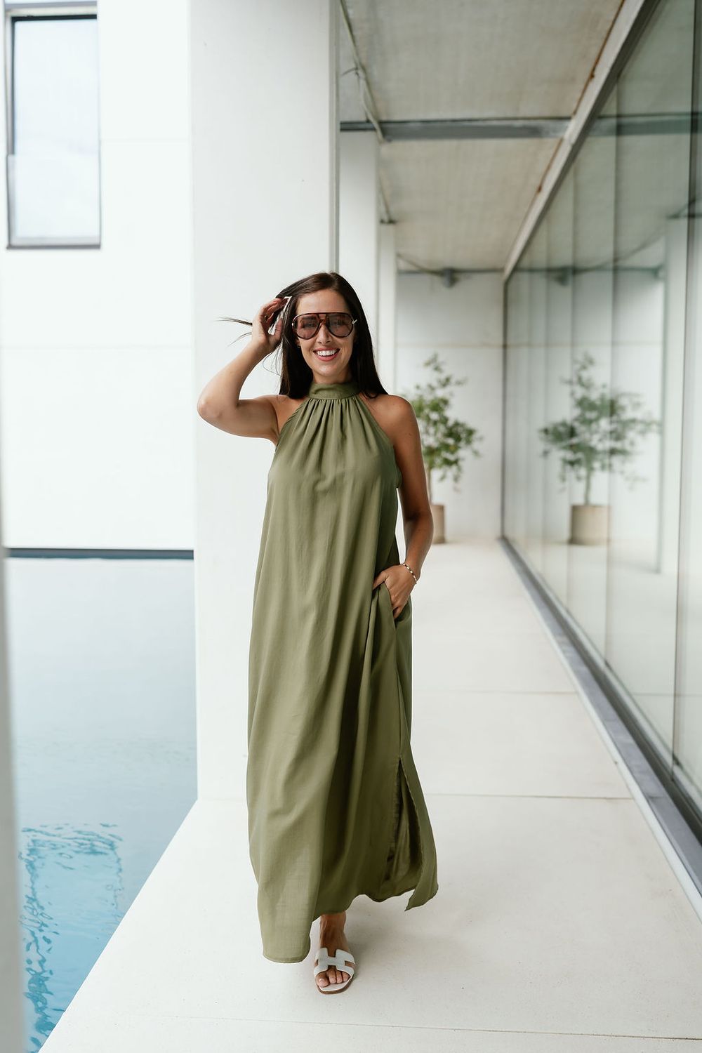 Halterneck Dress Monica Khaki